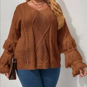 Plus size Unique sleeved Brown sweater